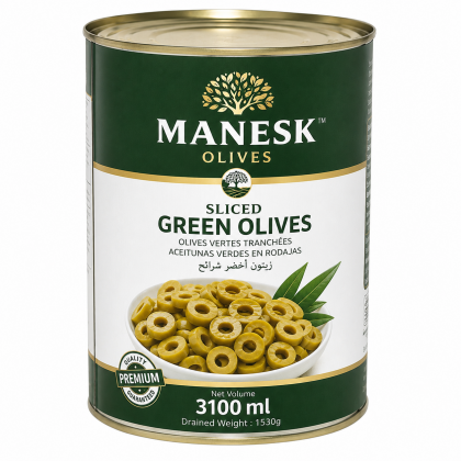 Оливки зеленые резаные 3100 ml ж/б, т.м. MANESK  Египет