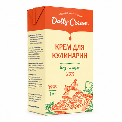 КРЕМ НА РАСТИТЕЛЬНЫХ МАСЛАХ УЛЬТРАПАСТЕРИЗОВАННЫЙ С МАССОВОЙ ДОЛЕЙ ЖИРА 20% ТЗ "DALLY", УПАКОВКА 1,0 Л