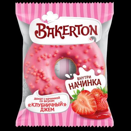 Донат глазированный "Клубничный джем" с клубничной начинкой 0,068 (32ИНД) (РОССИЯ)