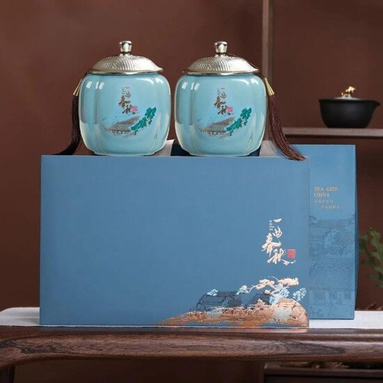 Голубой набор керамических чайных банок 2 шт