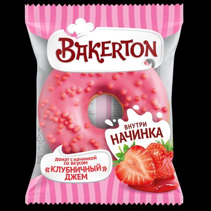 Донат глазированный "Клубничный джем" с клубничной начинкой 0,068 (32ИНД) (РОССИЯ)