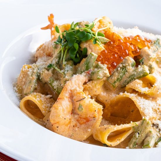 Соус Сливочно-томатный с  креветками и спаржей