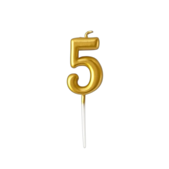 Свеча золотистая "5"