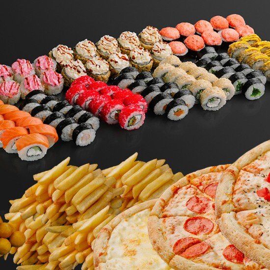 Сет Большая компания №3 (100 шт. + 3 пиццы + 3 закуски)