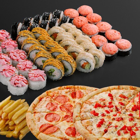 Сет Всё включено №2 (50 шт. + 2 пиццы + фри + кола)