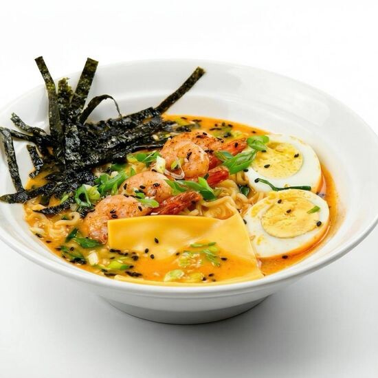 Сырный рамен с креветками