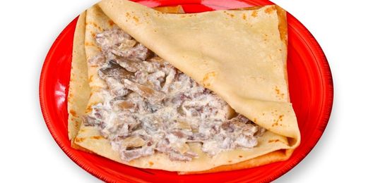 Блин Гурьевский с языком и грибами