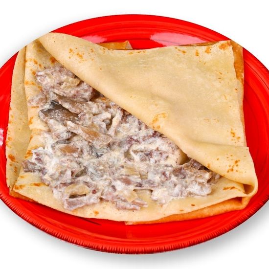 Блин Гурьевский с языком и грибами