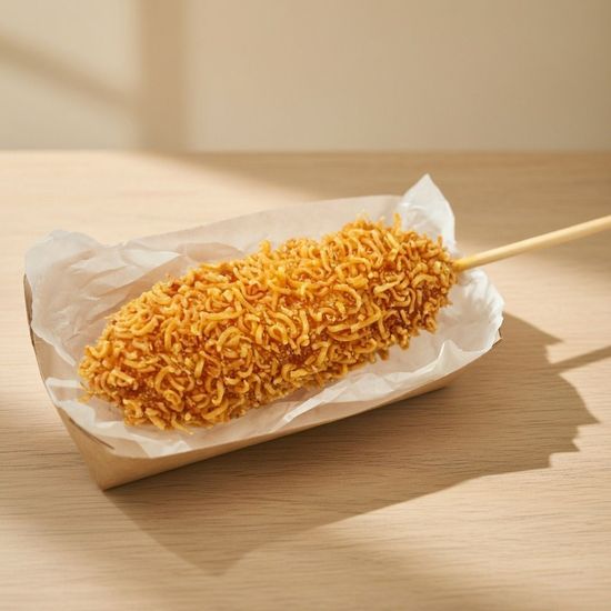 Корндог Super Crunch с сосиской и сыром внутри в панировке из дошика