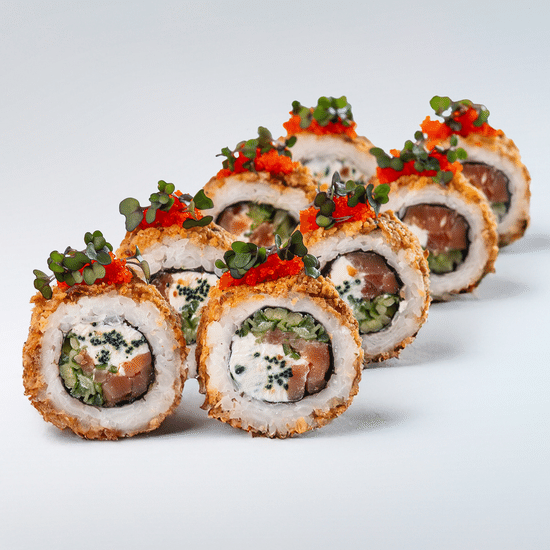 Ролл с лососем и луком фри