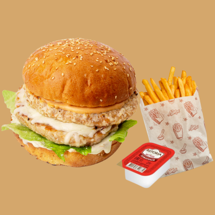 Комбо Жаужүрек бургер (тауық еті)