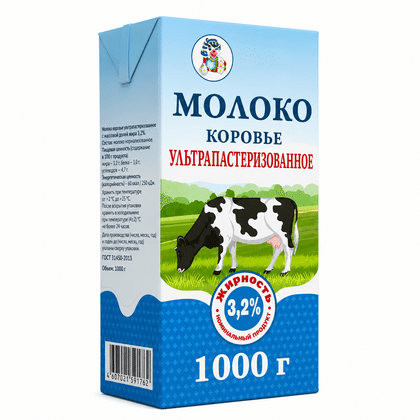 Молоко Ультрапастерилизованное 3,2% жирности (1 литр) в тетра-пакетах