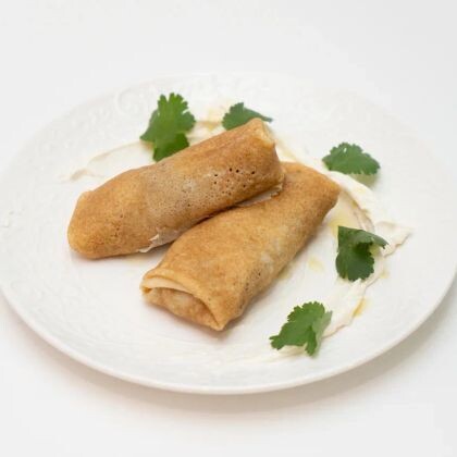 Блины с мясом и сливочно-сырным кремом