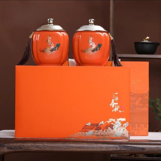 Оранжевый набор керамических чайных банок 2 шт