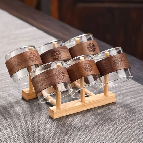 Набор стеклянных пиал с держателем 150 мл 6 шт