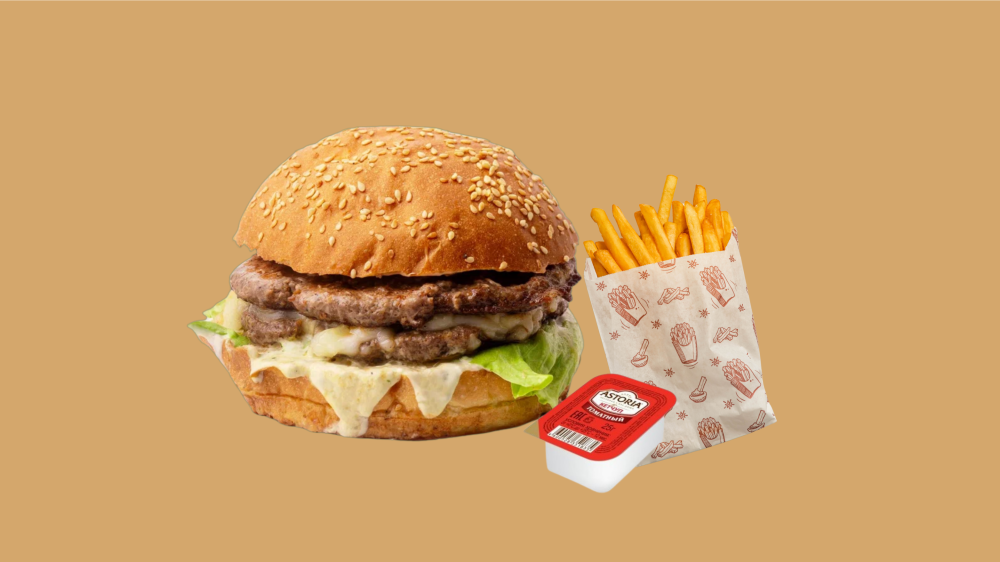 Комбо Жаужүрек бургер (сиыр еті)