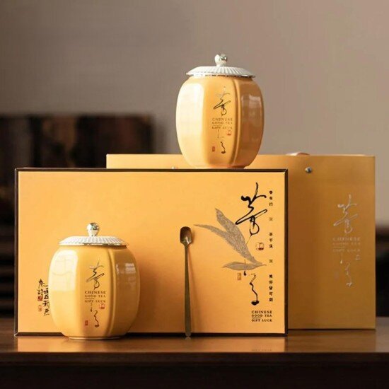 Набор керамических чайных банок 2 шт 850 мл (желтый)